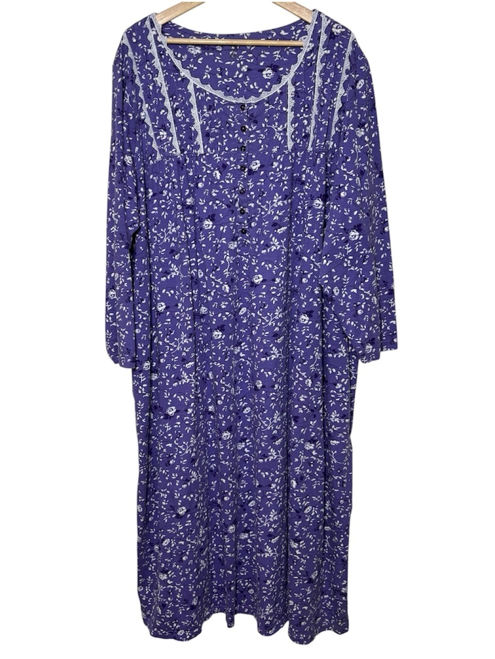 Only Necessities Nightgown Dress Sz 3X Long Sleeve Purple Floral Cotton Pintuck